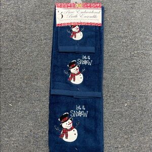 Snowman Embroidered Bath Towel Set